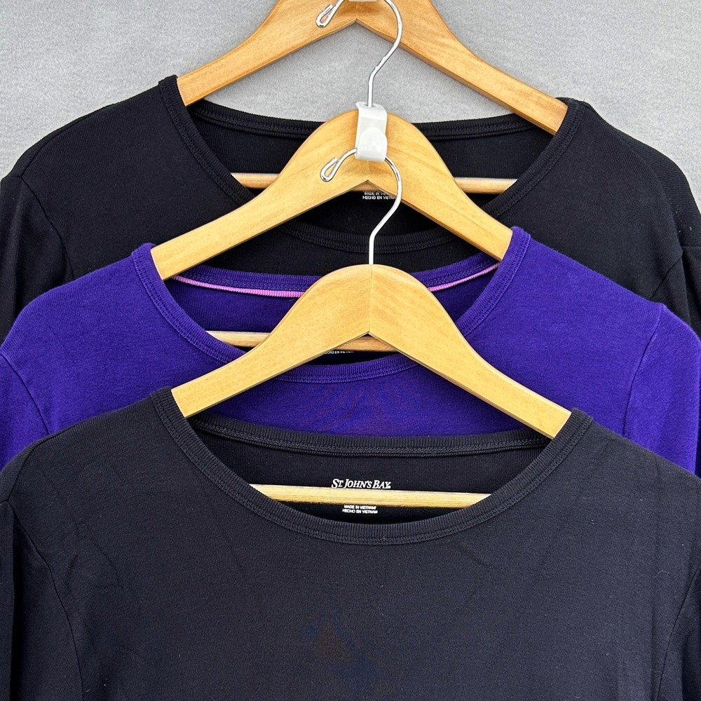 Y2K St Johns Bay Classic Tee Bundle 3 Pack Black Purple Long Sleeve SZ L Comfy